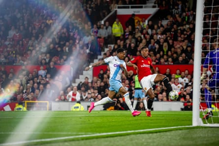 Anthony Martial scores Manchester United’s third goal against Palace in midweek