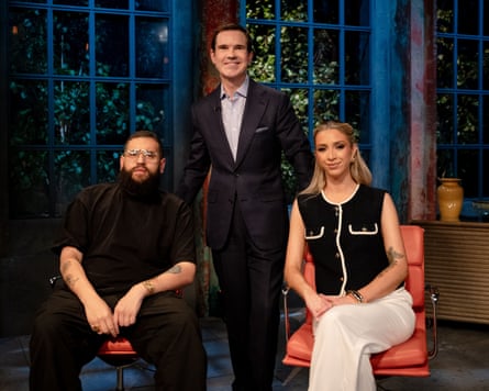Jamali Maddix, Jimmy Carr and GK Barry in Jimmy Carr’s Am I the A**hole?