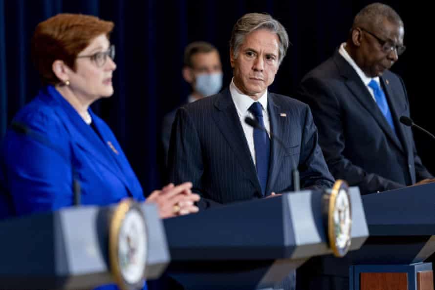 Australian overseas affairs curate Marise Payne with US caput of authorities Antony Blinken (second from right) successful Washington successful September.