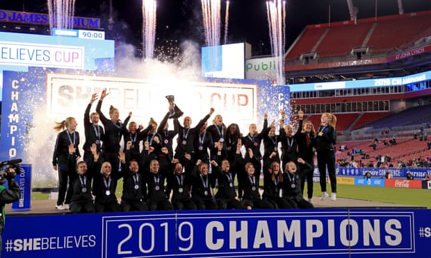 England celebrate winning the SheBelieves Cup.