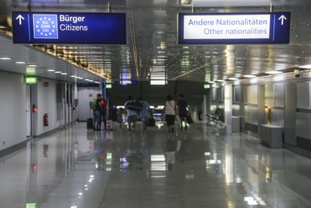 EU citizen signs at Dusseldorf international airport, Germany.