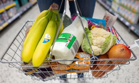 Basket of groceries in supermarket