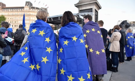 People wearing EU flags at a rally in London in 2017
