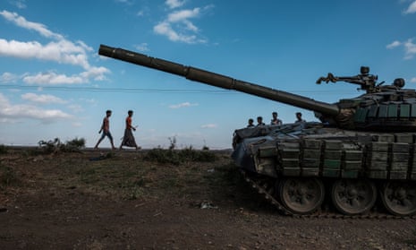 An abandoned tank near Mehoni. Thousands have died since Ethiopia sent troops into Tigray in late 2020.