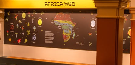 Africa Hub sign over an illustration that features a map of the continent