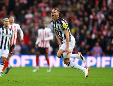 Newcastle United's Sven Botman reacts after being caught by Sunderland’s Jack Clarke.