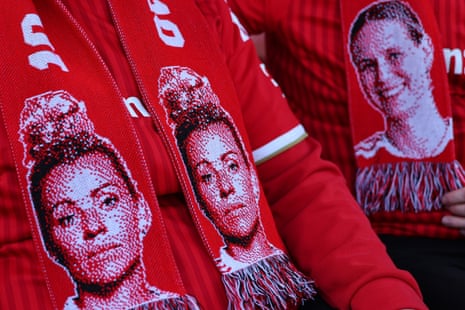 Scarves of Bayern Munich players Linda Dallmann (left) and Klara Buehl.