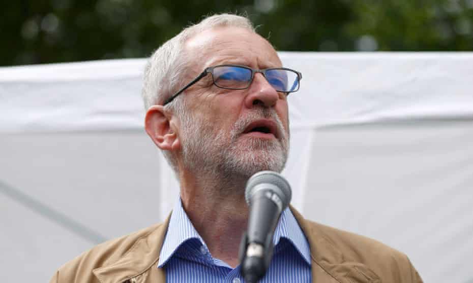 Labour party leader Jeremy Corbyn speaks at an anti-racism rally in London.