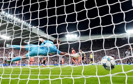 Barcelona’s Marcus Rashford scores his side’s first goal of the game at Newcastle United.