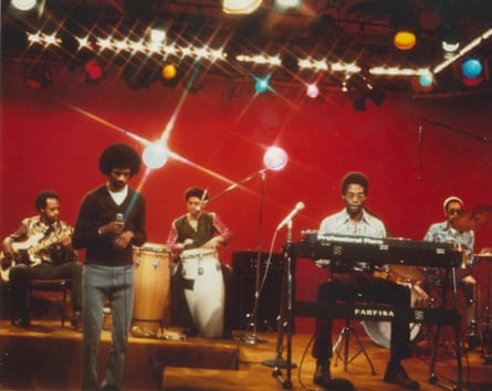 Brian Jackson playing keyboards with Gil Scott-Heron (holding microphone), circa 1974.