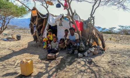 A Yemeni family in a camp for internally displaced people on the outskirts of the southern city of Taiz