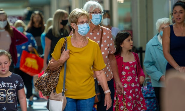 Shoppers in Staines wearing face masks.