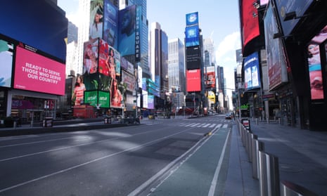 A near-empty Times Square in New York City. 