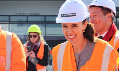 New Zealand Prime Minister Jacinda Ardern visits a construction site on the campaign trail in Taupo, New Zealand 