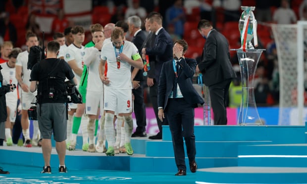 Despair for England’s manager Gareth Southgate and his players after the Euro 2020 final defeat by Italy.