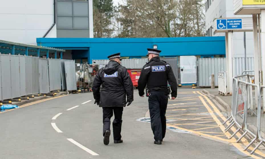 Police outside the buildings at Arrowe Park hospital in Wirral