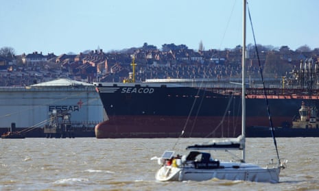 The Seacod moored near the Stanlow oil refinery in Ellesmere Port, Cheshire
