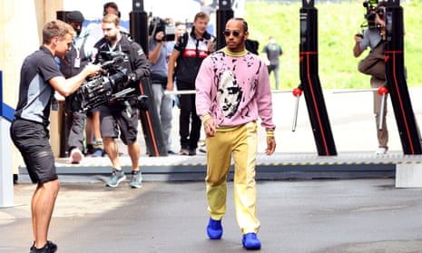 Lewis Hamilton on his way to the Mercedes paddock in Austria on Sunday morning. 