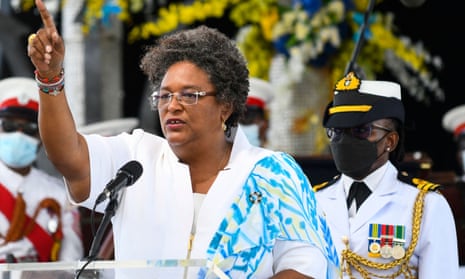 Mia Mottley speaks during the National Honors ceremony and Independence Day parade at Heroes Square in Bridgetown, Barbados on 30 November