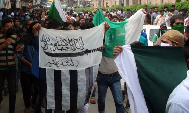 Supporters of the banned group Lashkar-e-Taiba at a rally in Kashmir. 