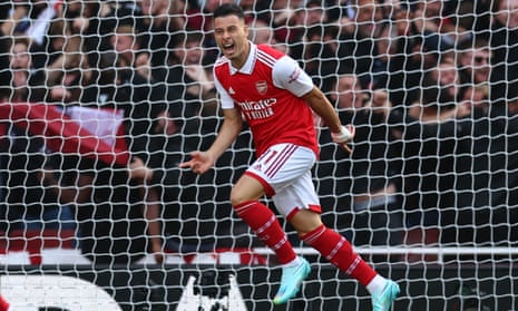 Arsenal v Liverpool: Premier League – live | Premier League 8 Gabriel Martinelli celebrates scoring their first goal