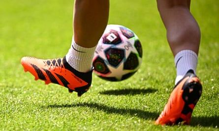 A detailed view of football boots during a FC Barcelona training session.