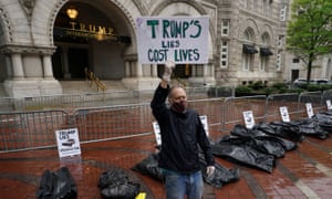 Demonstrators protest on 23 April against the Trump administration’s handling of the Covid-19 pandemic.