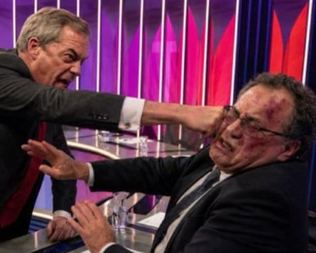 An AI-generated image appears to show Farage punching a man in a BBC studio