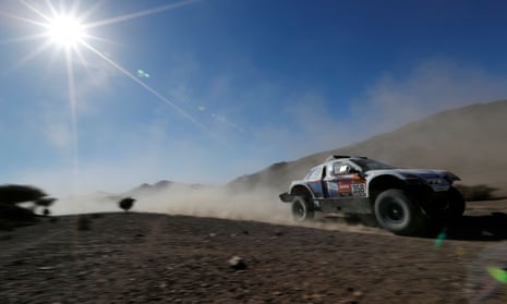 A Sodicars Racing car driven by Philippe Boutron and Mayeul Barbet during stage two of the 2020 Dakar rally in Saudi Arabia.
