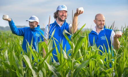 From left, Tommy Shields, Cesco Amodio and Nicolò Calogero at the end of their shift in Somerset on 30 July.