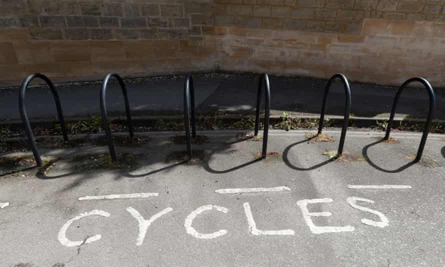 An empty cycle rack on May 02, 2020 in Oxford, England