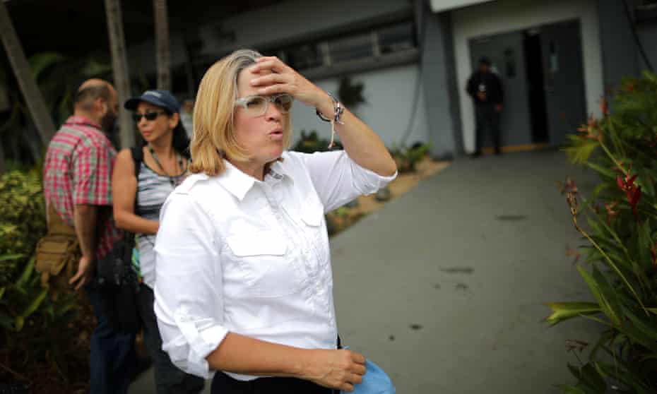 Carmen Yulín Cruz, the mayor of San Juan, outside of the government center. She said of Trump’s attack Sunday: ‘Bring it on.’