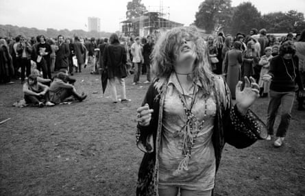 Very merrie … a woman dancing at the free Hyde Park pop festival in 1970.