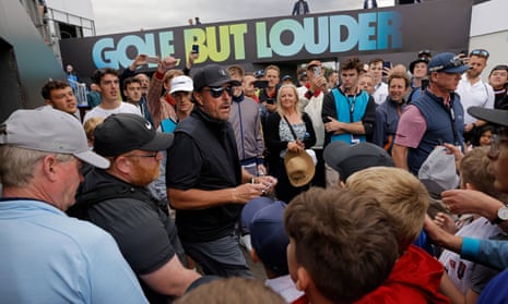 Phil Mickelson greets fans after his first round at the Centurion Club.