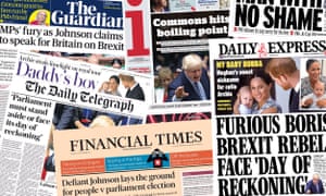 Man With No Shame The Papers On Boris Johnson S Performance In The Commons Media The Guardian