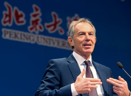 Tony Blair gives a speech at Peking University in Beijing in 2012.
