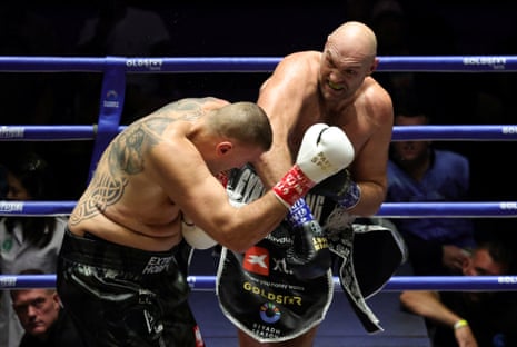 Tyson Fury lands a blow on Mariusz Wach in Pattaya, Thailand.
