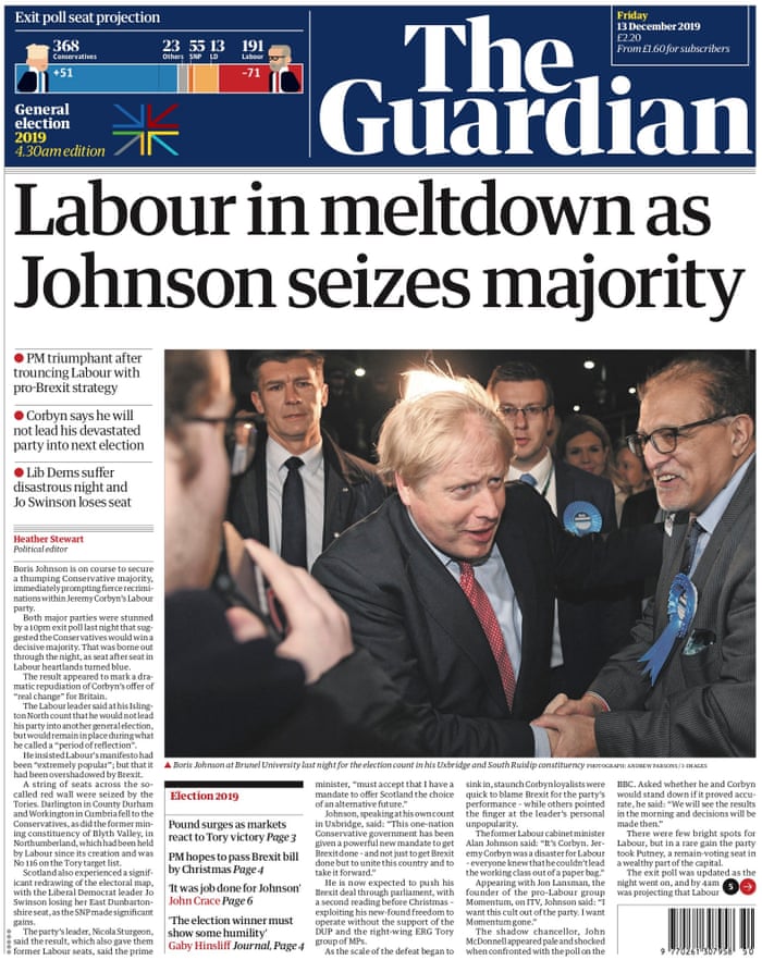 Johnson Unleashed What The Papers Say About The Conservative Election Landslide Politics The Guardian