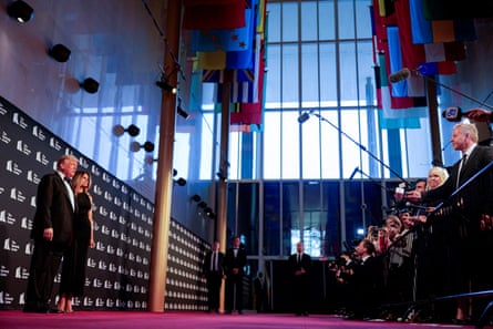 Trump speaks to the media ahead of the production at the Kennedy Center.