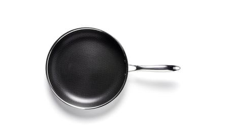 A black and silver frying pan