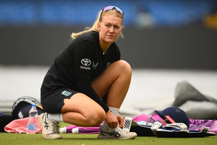 Sarah Glenn of England during a net session before the match against India.