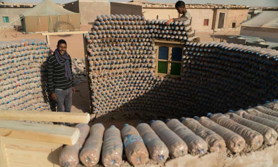 Tateh Lehbib Braica – aka ‘the crazy bottle guy’ – has built circular houses that protect from wind and sun from waste plastic bottles.