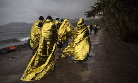 Refugees arrive on Greek island of Lesbos