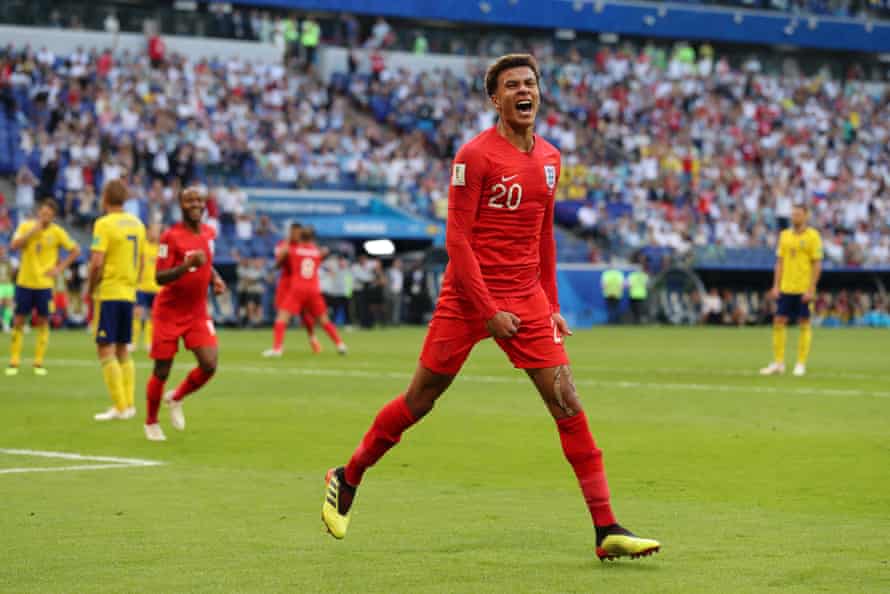 Dele Alli of England celebrates after scoring his team’s second goal