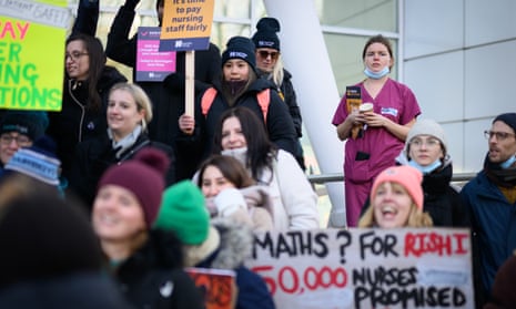 Nursing staff and their supporters protest outside University College Hospital in London during strike action on Wednesday.