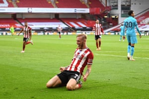 McBurnie celebrates after scoring Sheffield’s third.