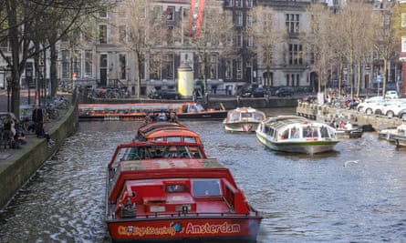 Boats and vessels on an Amsterdam canal.