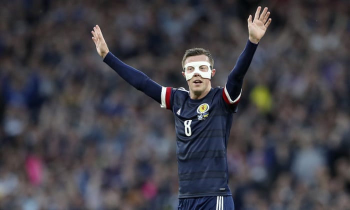 Scotland’s Callum McGregor celebrates after scoring his side’s opening goal.