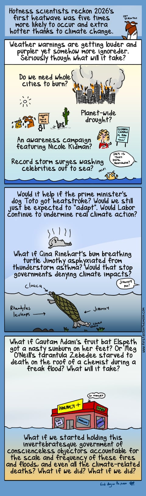 First Dog on the Moon cartoon titled Heatwave, panel 1