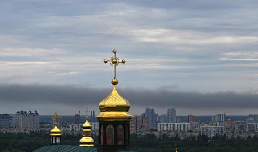Smoke seen from the high points of Kyiv on June 5 after explosions hit the Ukrainian capital early that morning